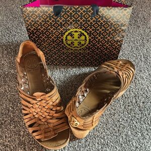 Tory Burch Tan Woven Wedges